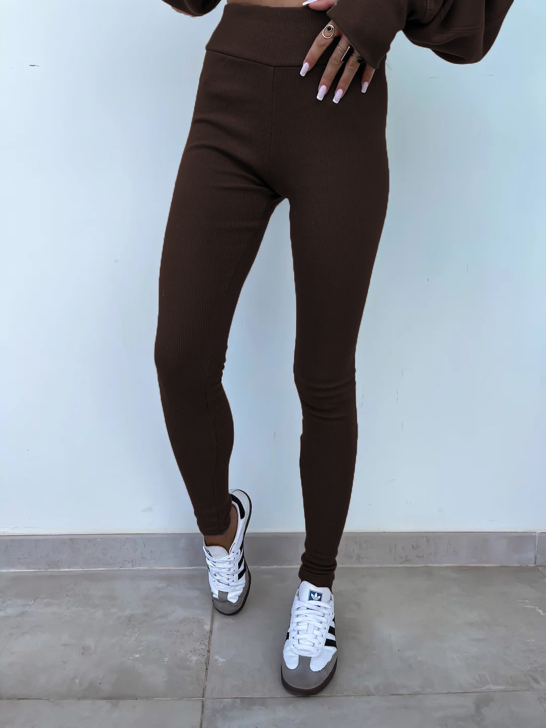 Sweater Suit Women'S Casual Loose Long Sleeve Crew Neck Split Top Tight Trousers